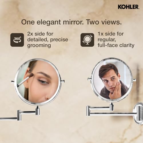 Kohler Lison Detailing Mirror with 2x Magnification | Wall Mounted Round Mirror | Swing-out Extendable Frame | Double Sided Mirror for Shaving, Makeup | 3 Years Warranty, 180 mm - Image 5