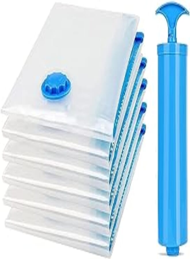 SKY-TOUCH Vacuum Storage Bags 70 x 100cm, 6 Pack Space Saver Bags With Suction Pump, Reusable Compression Bags Space Saver, Vacuum Bag for Packing,Clothes, Bedding, Travel