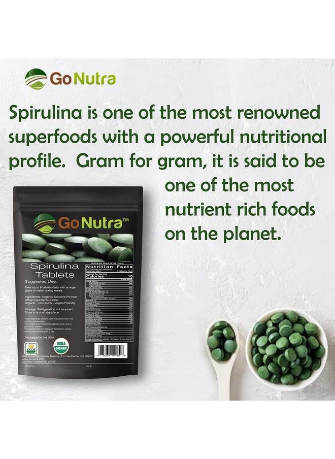 Go Nutra - Organic Spirulina Tablets 3000Mg Per Serving 720 Tablets Superfoods Rich In Minerals Vitamins Chlorophyll Amino Acids Fatty Acids Fiber & Proteins. Nonirradiated Nongmo & Vegan - Image 1