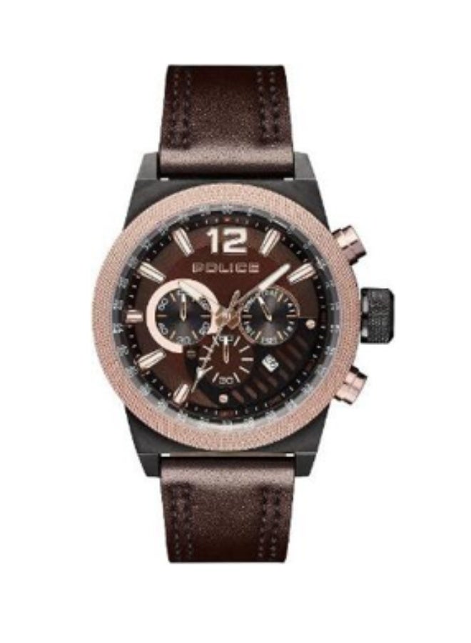 Men Majestic Brown Leather Strap Chronograph Watch for Men, 41mm