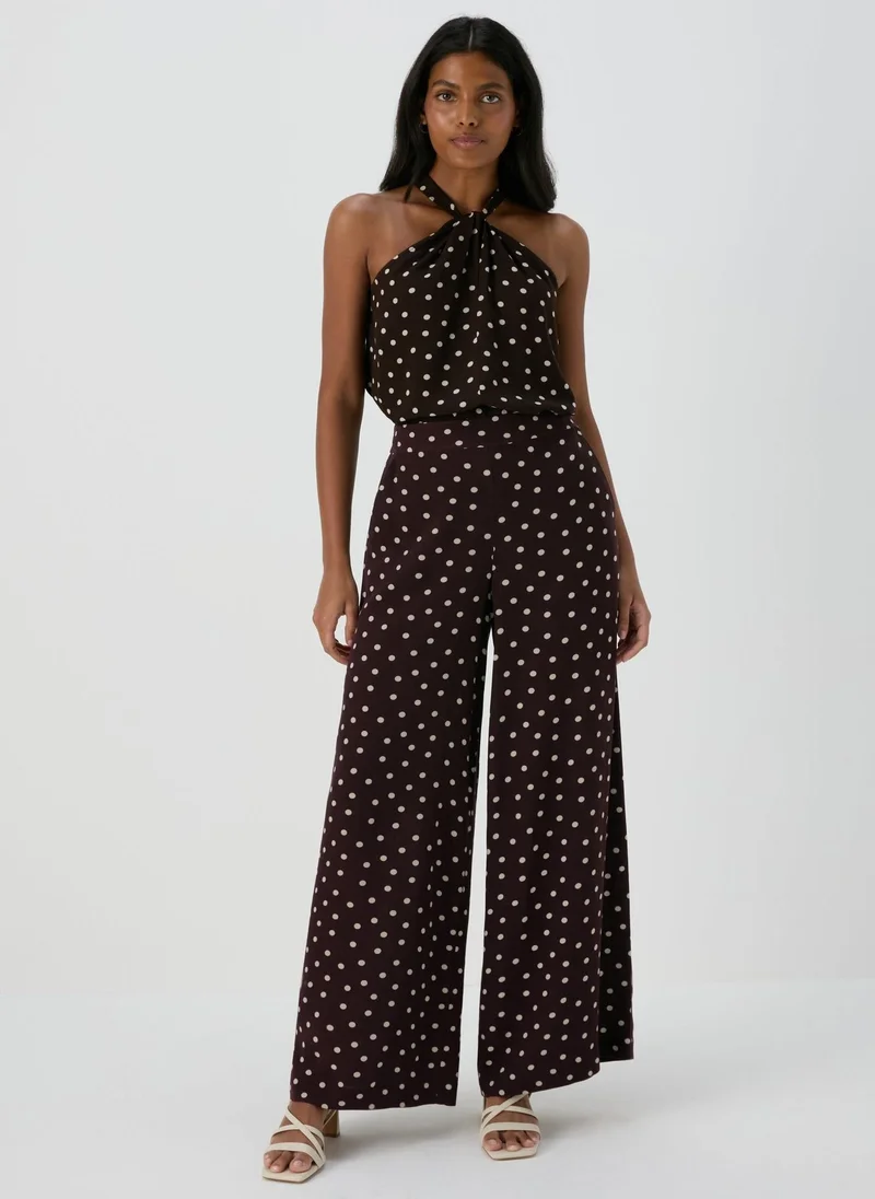 Matalan Et Vous Brown Spot Print Wide Leg Co Ord Trousers