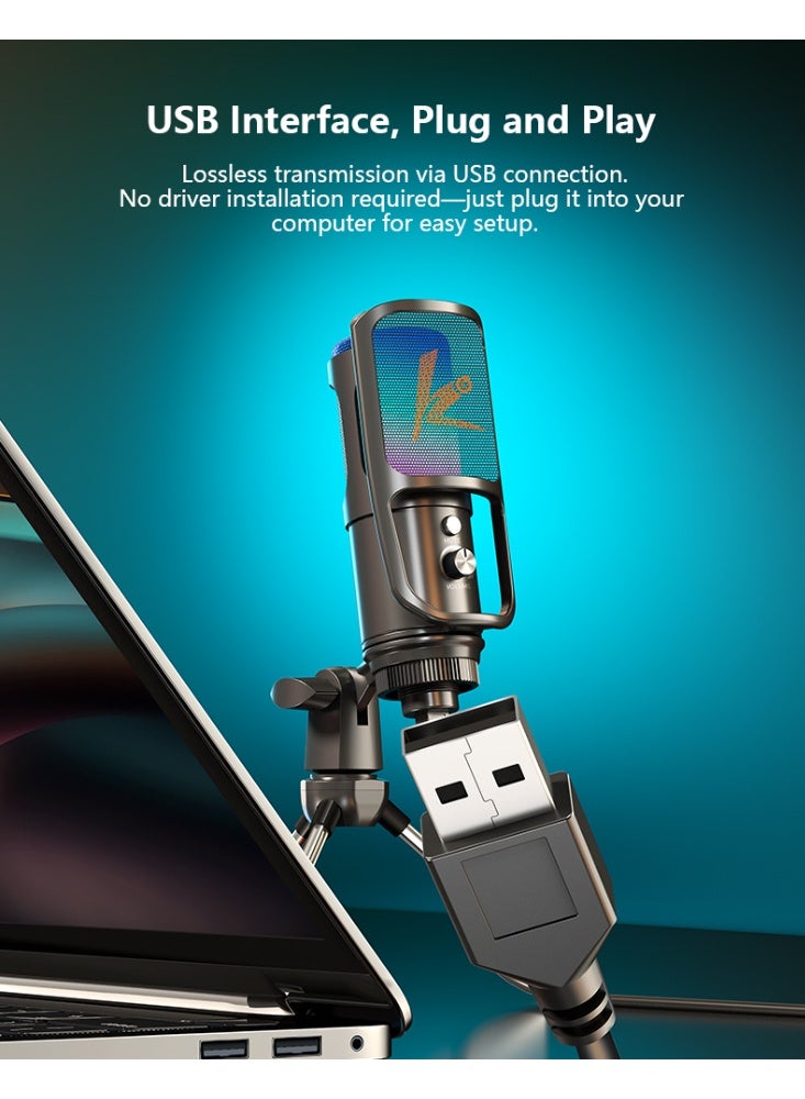 COOLCOLD USB Computer Microphone, Podcast Mic Desktop with Mute Button for Recording Streaming, Omnidirectional Condenser, Plug&Play Stand with Volume Control for PC, Laptop, Mac - Image 4