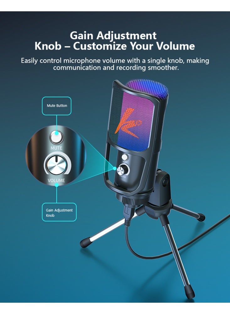 COOLCOLD USB Computer Microphone, Podcast Mic Desktop with Mute Button for Recording Streaming, Omnidirectional Condenser, Plug&Play Stand with Volume Control for PC, Laptop, Mac - Image 3