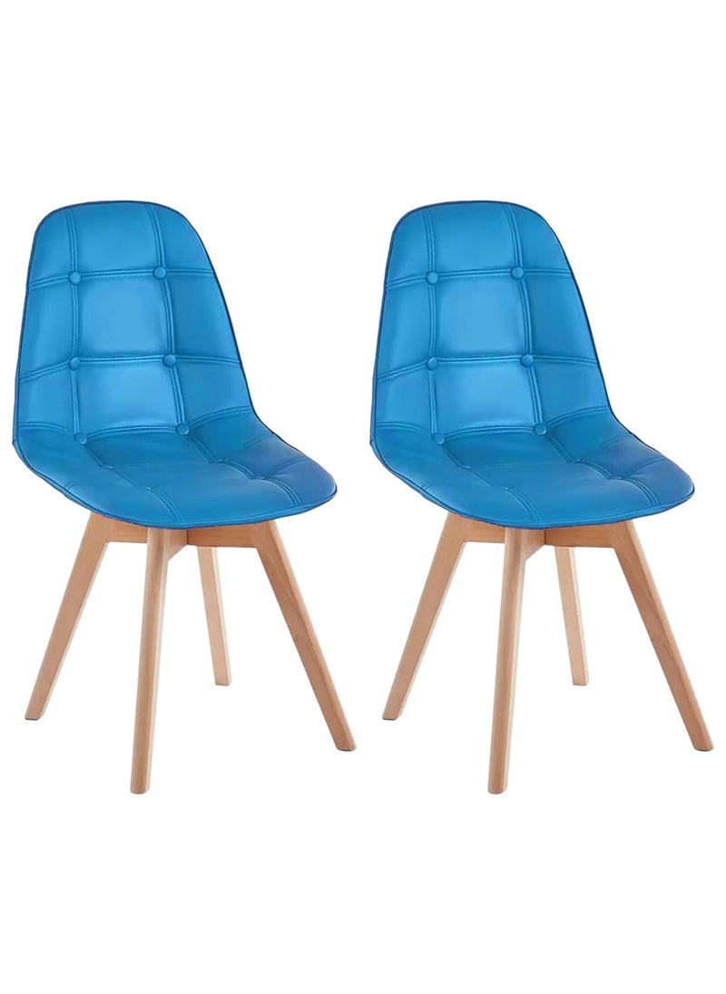 Taimi - Set of 2 Modern Armless Solid Wooden Padded Seat Dining Chair, Office Chair, Desk Chairwith Back Rest Designer Chairs for Kitchen Home Office Lounge Living Room Cushioned Blue - Image 1