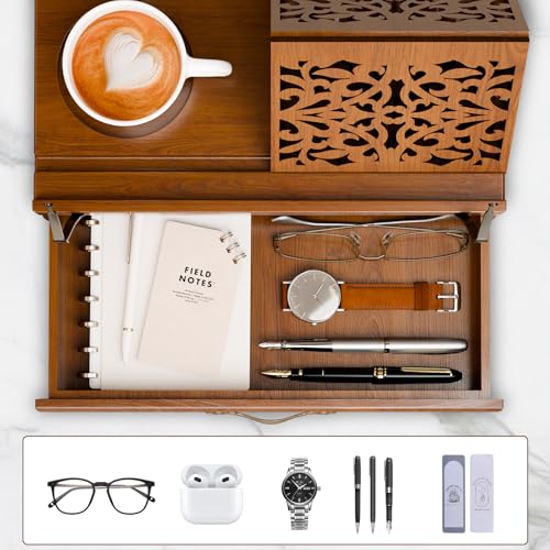 CILXGQLN Adjustable Wooden Book Stand with Storage - Multi-Function Hands Free Book Holder for Books, Tablets & Recipes with Cup Slot, Pen Groove & Page Holder - Perfect Kitchen Counter & Gifts for Book Lovers - Image 2
