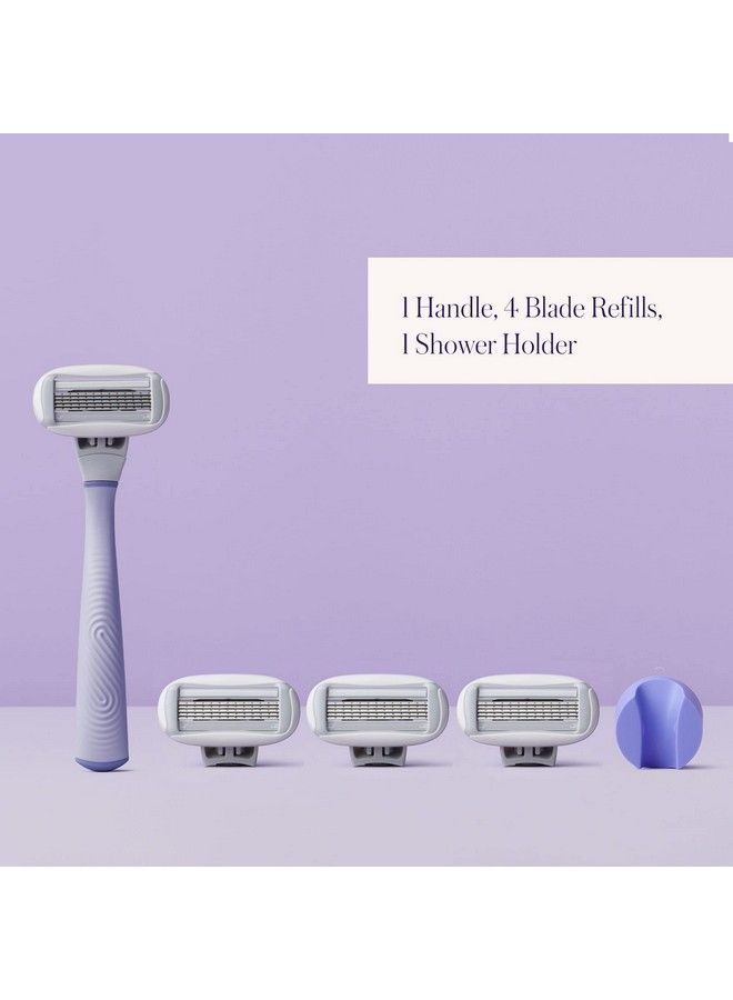 Flamingo 5Blade Razors For Women 1 Razor Handle + 4 5Blade Refills + 1 Shower Holder Lilac - Image 4