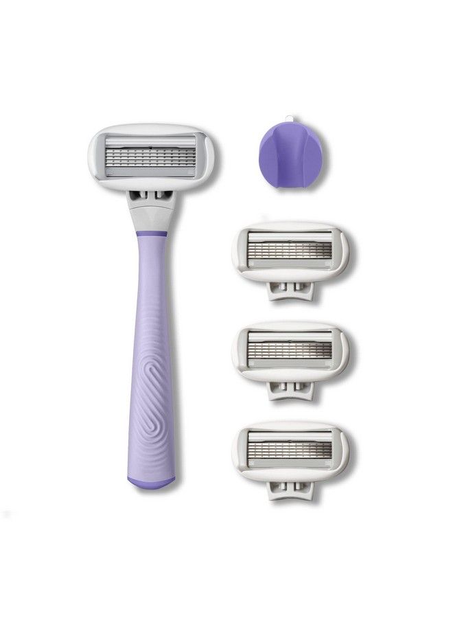 Flamingo 5Blade Razors For Women 1 Razor Handle + 4 5Blade Refills + 1 Shower Holder Lilac - Image 2