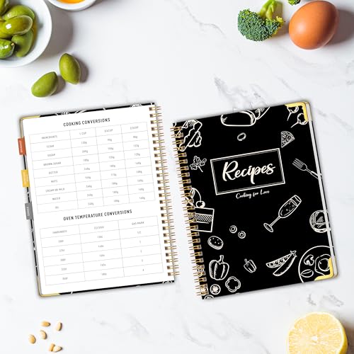 KAICN Recipe Book to Write in Your Own Recipes – Blank Recipe Book Cookbook, Hardcover Recipe Notebook Recipe Journal Hold 175 Pages Recipes with Tab Sticker, Spiral-Bound Durable Kitchen Gift Mother, 7.5"*10" - Black - Image 5