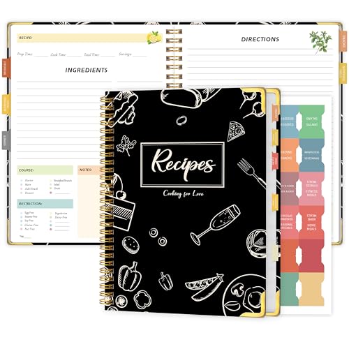 KAICN Recipe Book to Write in Your Own Recipes – Blank Recipe Book Cookbook, Hardcover Recipe Notebook Recipe Journal Hold 175 Pages Recipes with Tab Sticker, Spiral-Bound Durable Kitchen Gift Mother, 7.5"*10" - Black - Image 1