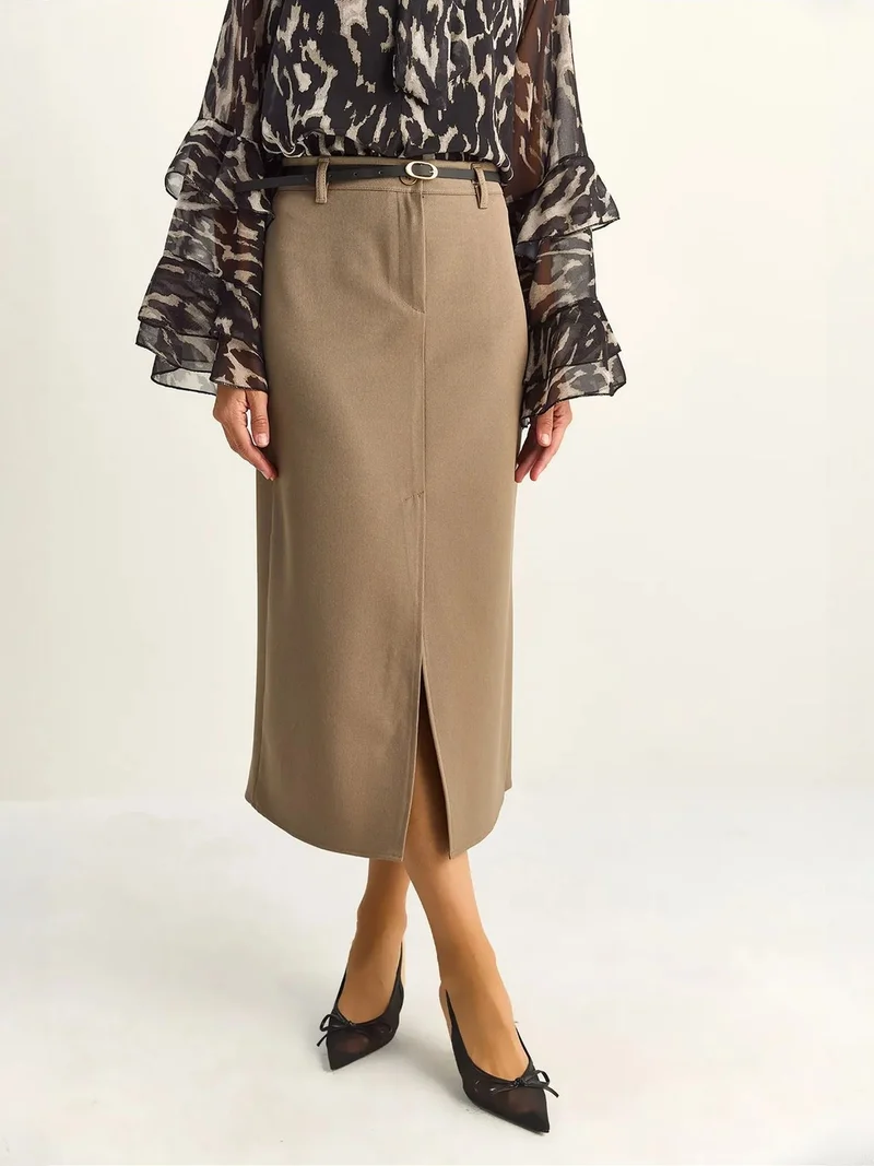 بيانكو لوتشي LUCCI High-Waist Midi Pencil Skirt With Slit