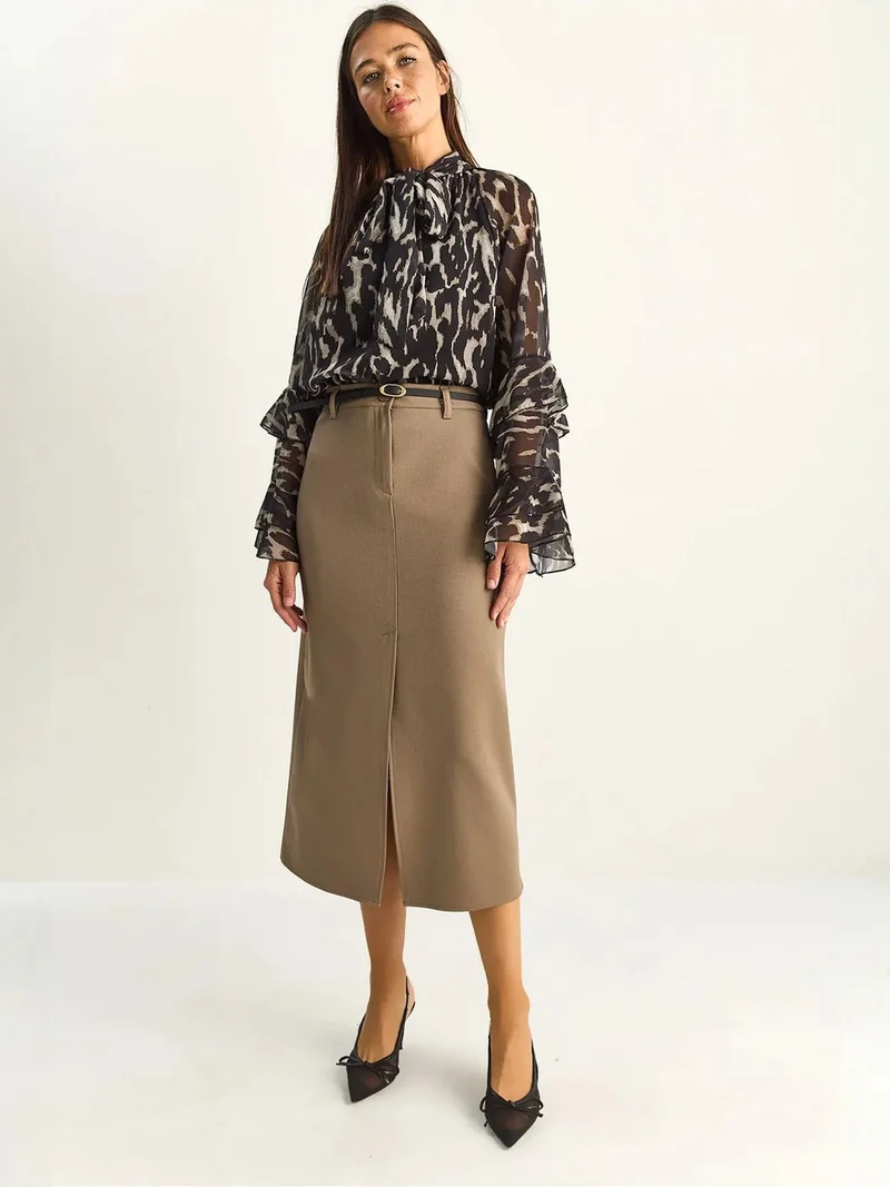 بيانكو لوتشي LUCCI High-Waist Midi Pencil Skirt With Slit