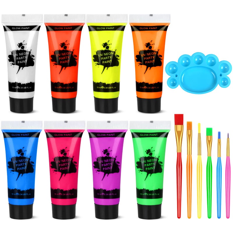 Blacklight Neon Face and Body Paint 8 Tubes 034oz Glow in the Dark Body Paints Neon Fluorescent Glow in Dark Party Supplies 10ml