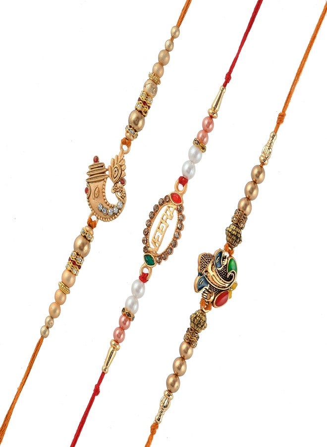 PrideKraft | Raki St Of Peacock For Brother Family Sister | Pack Of 3 Rakhi | 1 Roli Rice Pack | 1 Greet Card, Multi - Image 3