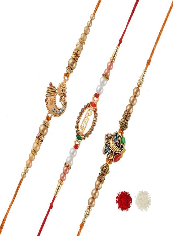 PrideKraft | Raki St Of Peacock For Brother Family Sister | Pack Of 3 Rakhi | 1 Roli Rice Pack | 1 Greet Card, Multi - Image 1