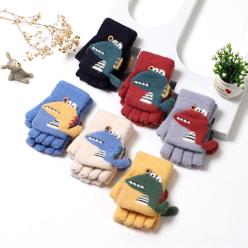Cute Winter Warm Kids Flip Top Gloves C3507 Green  - Image 4