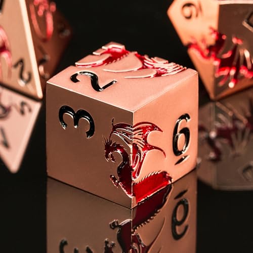 HNCCESG Ancient Gold Dragon Theme DND Dice SetHNCCESG 7PCS Metal Polyhedral Dice with Magnetic Gift Box for RPG Fantasy Tabletop Role Playing Games Gold with Red Dragon - Image 5