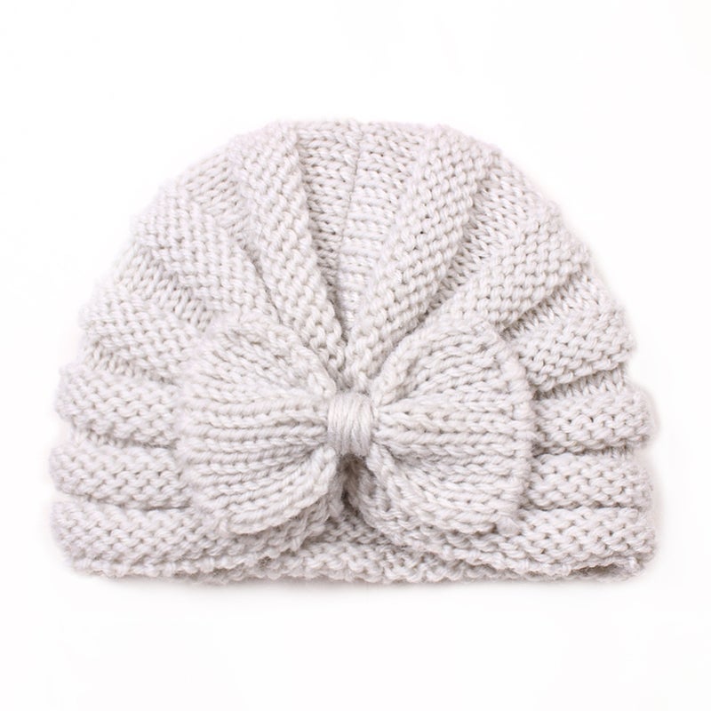 Autumn Winter Baby Butterfly Knot Knit Cap Warm Beige 
