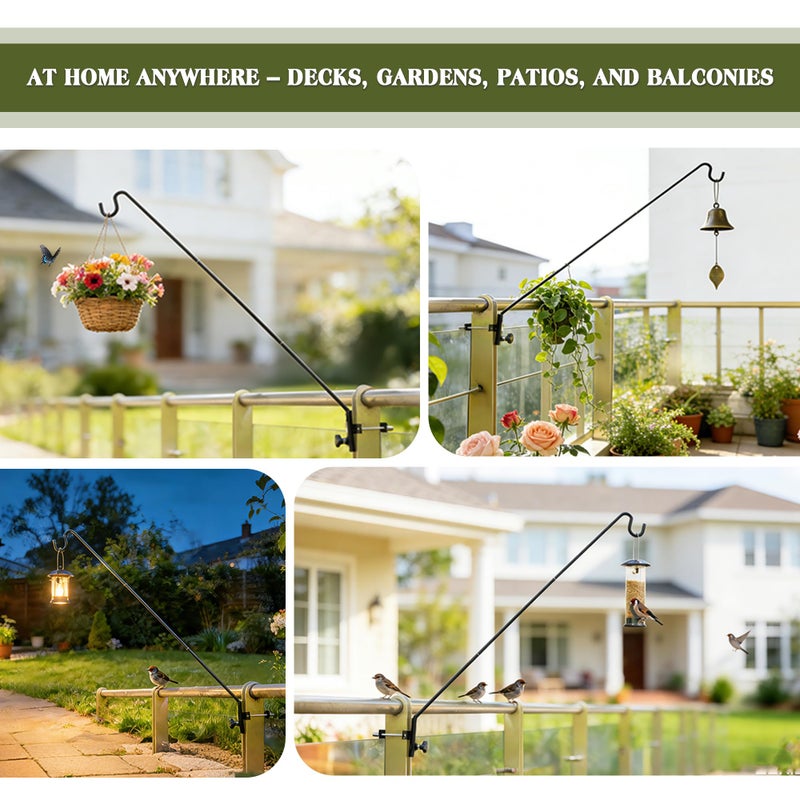 MIXXIDEA 2 Packs Extended Fence Deck Heavy Duty Bird Feeder Hook, 360 Degree Rotary and Length Adjustable Plant Bracket for Bird Feeders Planters Suet Baskets Lanterns Wind Chimes and More - Image 4