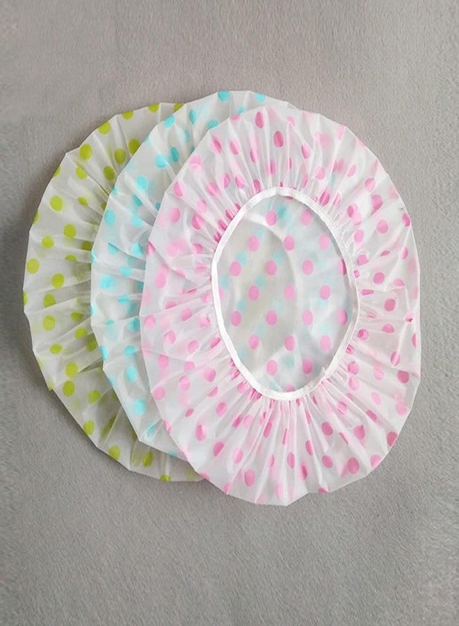 Atreus Waterproof Shower Caps for Women | Reusable Polka Dot Bath Caps with Elastic Band | Double Layer Hair Protector for Spa, Salon, and Home Use. (Pack of 3) - Image 2
