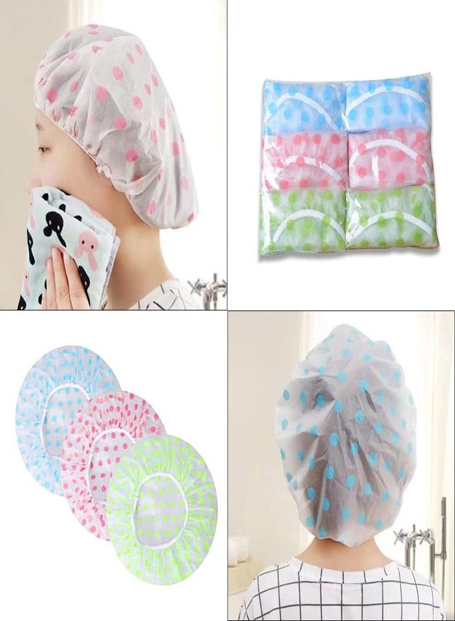Atreus Waterproof Shower Caps for Women | Reusable Polka Dot Bath Caps with Elastic Band | Double Layer Hair Protector for Spa, Salon, and Home Use. (Pack of 3) - Image 4