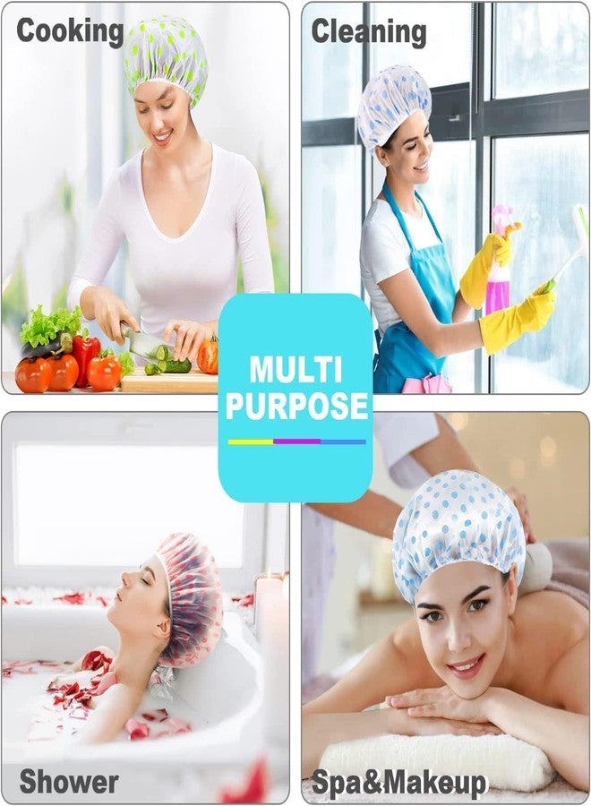 Atreus Waterproof Shower Caps for Women | Reusable Polka Dot Bath Caps with Elastic Band | Double Layer Hair Protector for Spa, Salon, and Home Use. (Pack of 3) - Image 5