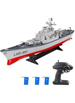 Remote Control Warship RC Military Battleship, 1:390 Scale Remote Control Boat for Lakes and Rivers, 2.4GHz RC Armed Cruiser Boat Model with Low Battery Alarm and 3 Batteries for Adults
