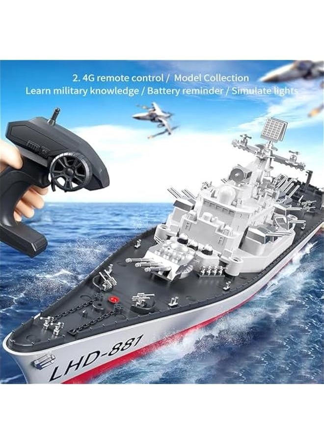 Generic - Remote Control Warship RC Military Battleship, 1:390 Scale Remote Control Boat for Lakes and Rivers, 2.4GHz RC Armed Cruiser Boat Model with Low Battery Alarm and 3 Batteries for Adults - Image 1