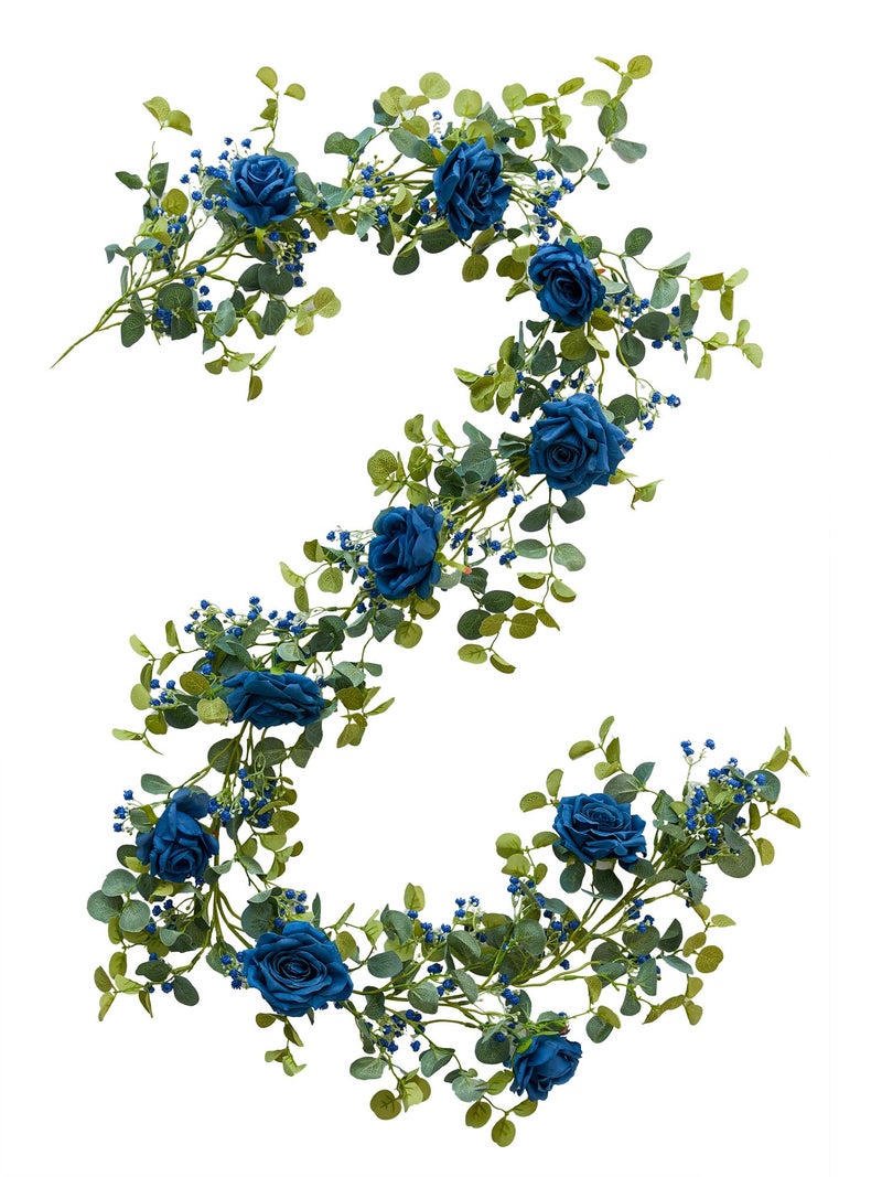 Anna's Whimsy 5.91FT Artificial Eucalyptus Greenery with Flowers, Fake Rose Gypsophila for Wedding Spring Home Party Decor - Image 1