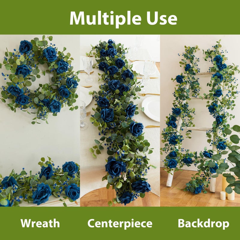Anna's Whimsy 5.91FT Artificial Eucalyptus Greenery with Flowers, Fake Rose Gypsophila for Wedding Spring Home Party Decor - Image 3