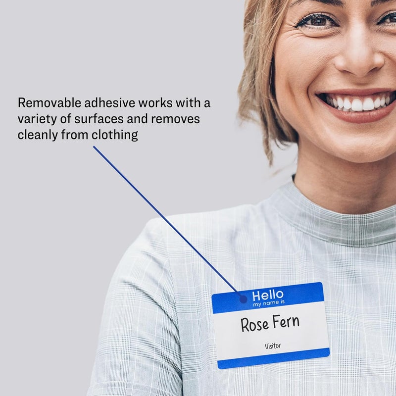 Avery Customizable Name Badge Labels, Hello My Name Is, 2-1/3" x 3-3/8", White with Blue Border, Removable Adhesive, 25 Count - Image 2