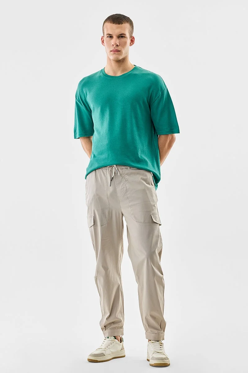 SNITCH Green Solid Half Sleeve Oversized Core Lab T-Shirt