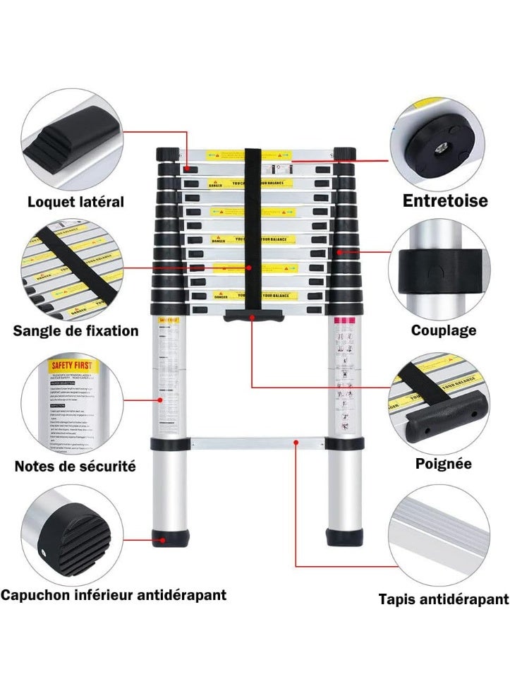 Aluminum Telescopic Ladder 2.6M – Lightweight & Foldable Loft Ladder – EN131 Certified with 150kg Load Capacity - Image 3