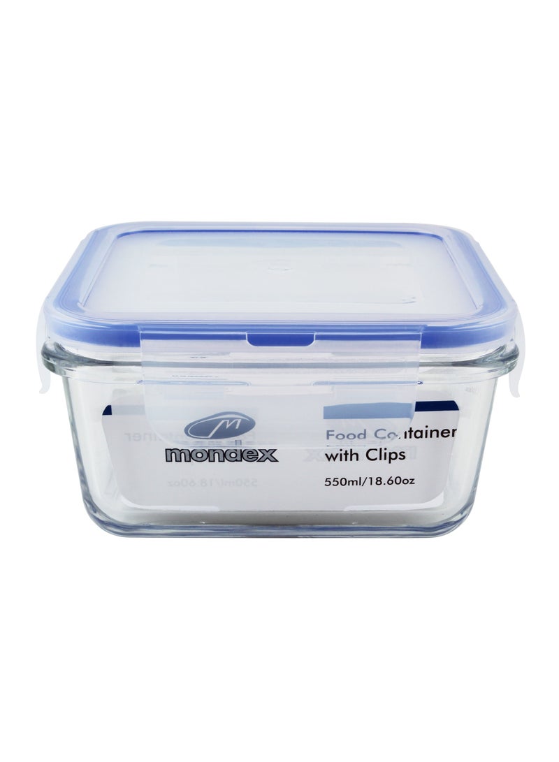 Mondex 550ml Square Glass Food Storage Container With Blue Lid - Image 1