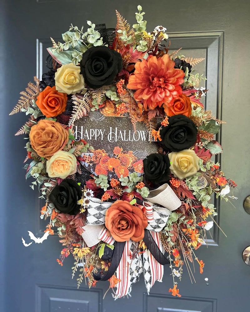 FACINOC Roses Artificial Flowers Fall Orange Black Bouquet Box Set for DIY Halloween Wreath Autumn Wedding Bridal Shower Decorations Party Table Centerpieces Fake Floral Arrangement Home Decor Indoor - Image 5