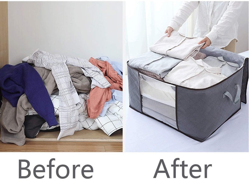 حقيبة تخزين واسعة الفم، مساحة كبيرة لتنظيم الملابس والبطانيات وخزانة الملابس وغرفة النوم، 9 كيلو، ألوان عشوائية 2قطعة - Image 2