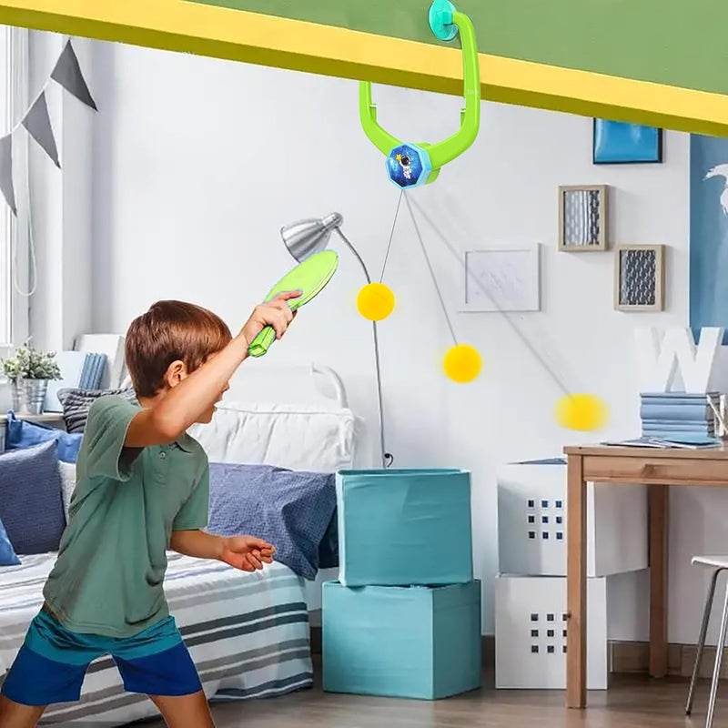 vGRASSP Door Frame Clamping Hanging Table Tennis Trainer Set Toy for Kids with 2 Rackets and 6 Ping Pong Balls - Self Training, Indoor Gaming Toy with Height Adjustable String - Color As Per Stock - Image 2