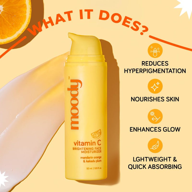 Moody Vitamin C Face Cream Serum Moisturizer For Glowing Skin with Niacinamide  Alpha Arbutin  Fades Pigmentation  Dark Spots Reduces Skin Dullness  Oil Free  Lightweight  For All Skin Types  50ml - Image 3
