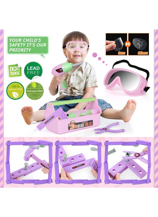 EP EXERCISE N PLAY Kids Tool Set with Toy Drill and Tool Box, Pretend Play Construction Tools Toy Gifts for Toddlers Girls Kids Aged 3 4 5 6 7  - Image 4