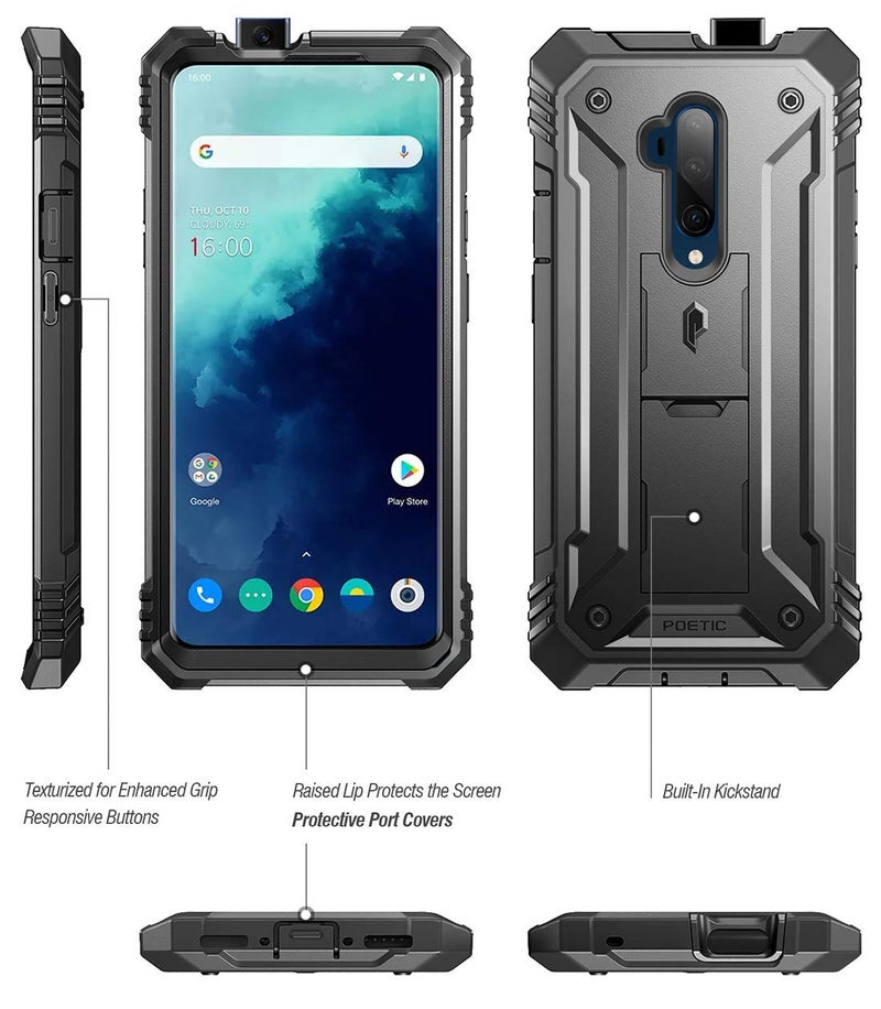 Poetic Revolution Case for OnePlus 7, [20FT Mil-Grade Drop Tested], Full-Body Rugged Dual-Layer Shockproof Protective Cover with Kickstand and Built-in-Screen Protector, Black - Image 2