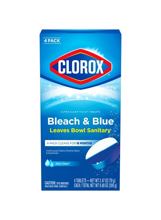 Clorox أقراص تنظيف المرحاض الفائقة مع مبيض وأزرق، نظافة المطر، 4 قطع (قد يختلف التعبئة) - Image 1