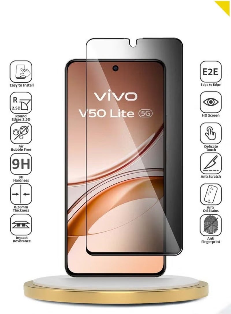 ELTRAZONE vivo V50 Lite 4G 2025 Premium E2E Privacy Tempered Glass Screen Protector – Full Glue, Full Cover Edge-to-Edge Anti-Spy Glass, 9H Hardness, Clear HD View, Bubble-Free Installation, Case-Friendly Fit – Clear/Black - Image 3