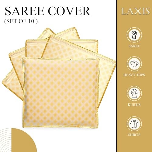 LAXIS® Non-Woven Single Saree Cover, Saree Bags, Transparent Saree Covers with Zip for Storage, Dust & Waterproof, Wardrobe Saree Packing Covers,Size-36x42x2 CM (Pack of 20, Orange) - Image 2