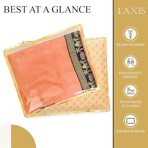 LAXIS® Non-Woven Single Saree Cover, Saree Bags, Transparent Saree Covers with Zip for Storage, Dust & Waterproof, Wardrobe Saree Packing Covers,Size-36x42x2 CM (Pack of 20, Orange) - Image 4
