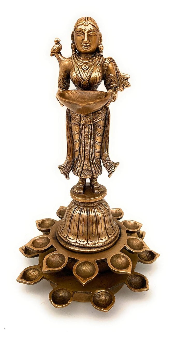 BRASS LAMPS BRASS DEEP LAXMI DEEP LAKSHMI LADY WITH HOLDING DIYA BRASS LAMP BRASS DIYAS FOR POOJA DIYA OIL LAMPGOLD 11 INCH 1 PIECE