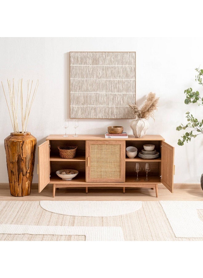Pan Home Oaktree Sideboard With 3 Door Rattan - Natural  - Image 2