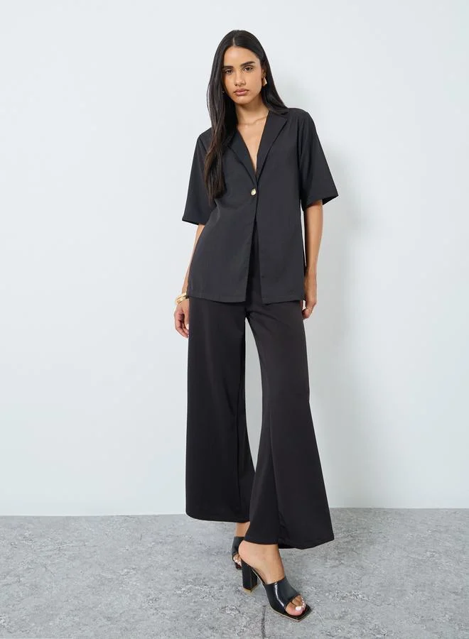 Styli Styli Black Short Sleeve Boxy Fit Shirt