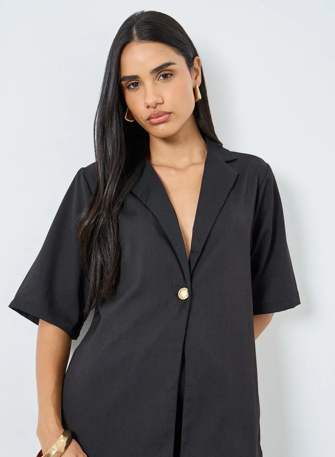 Styli Styli Black Short Sleeve Boxy Fit Shirt