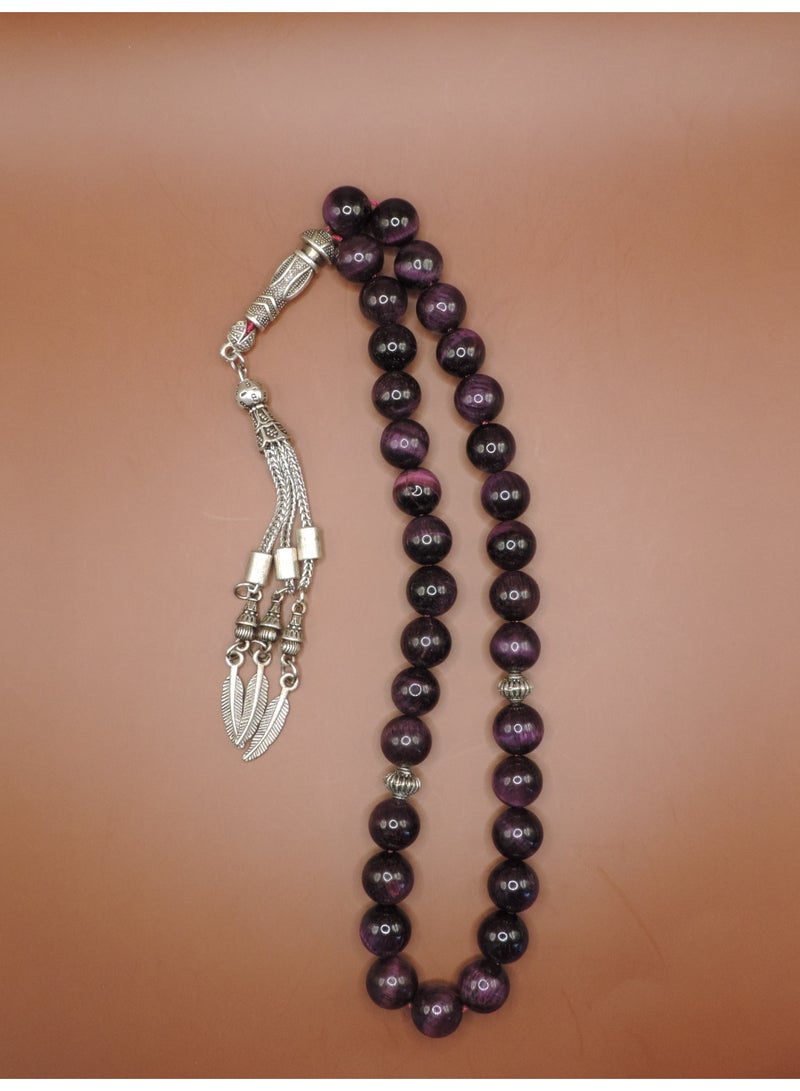 Kamins Collection Natural Purple Tiger’s Eye Tasbih 33-Bead - Image 2