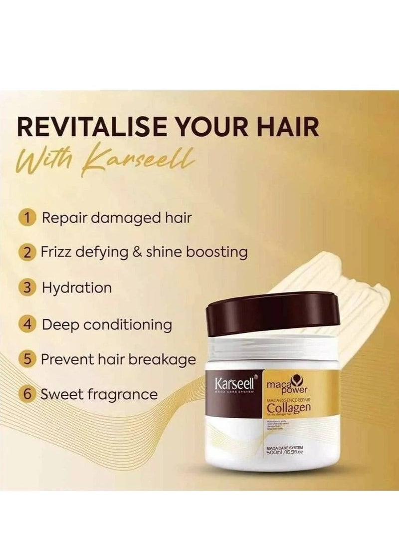 Karseell Karseell Collagen Hair Treatment Deep Repair Conditioning Argan Oil Collagen Hair Mask Essence for Dry Damaged Hair All Hair Types 16.90 oz 500ml  - Image 3