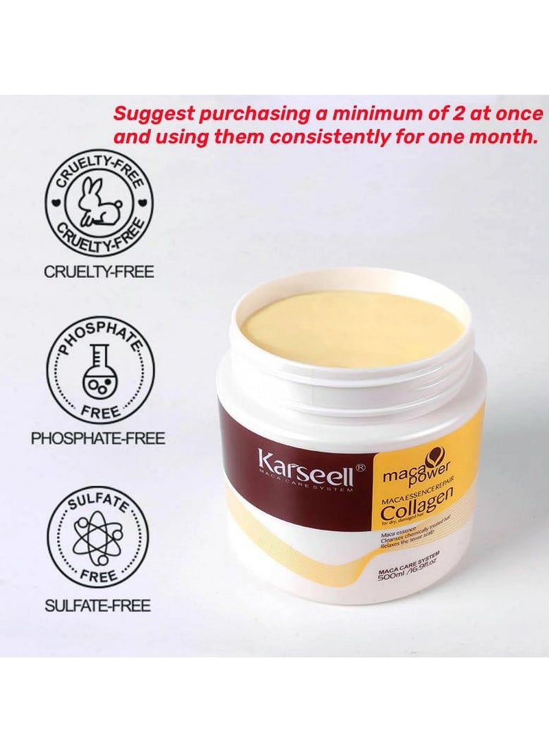 Karseell Karseell Collagen Hair Treatment Deep Repair Conditioning Argan Oil Collagen Hair Mask Essence for Dry Damaged Hair All Hair Types 16.90 oz 500ml  - Image 4